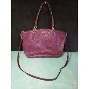 Coach Kelsey Satchel Pebble Leather Bag Style F36675 SILVER BURGUNDY VGUC